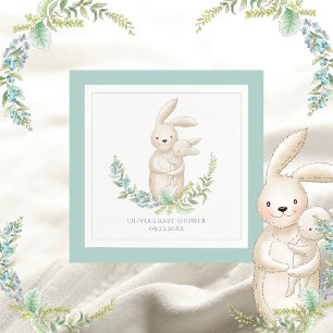 Cute Animals Bunny Personalised Green Baby Shower Napkin