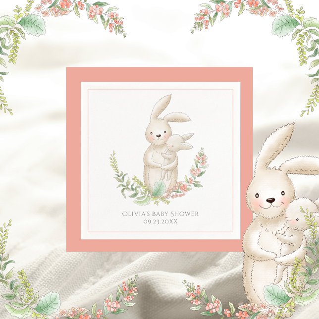 Cute Animals Bunny Personalised Pink Baby Shower Napkin (Creator Uploaded)