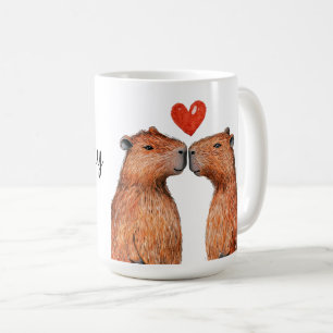 cute animals capybaras with hearts painted coffee mug