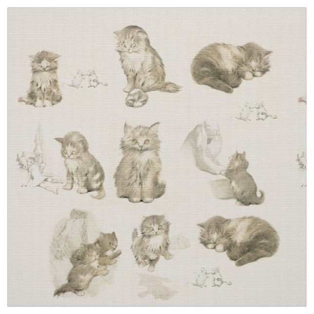 CUTE ANIMALS / CAT AND MOUSE STORIES IN PINK FABRIC (Swatch)