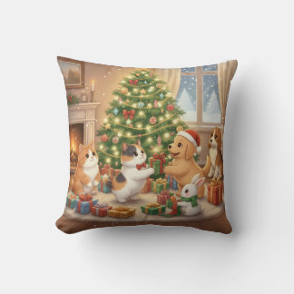 Cute Animals Christmas Pattern Exchanging Gifts Cushion