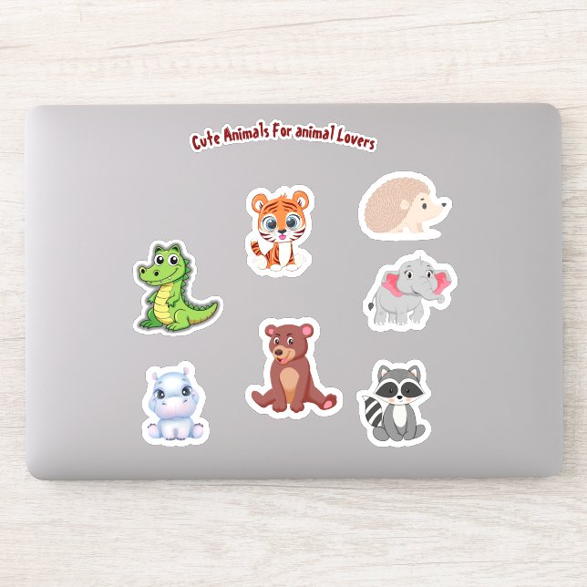 Cute Animals - Custom-Cut Vinyl Sticker Sheet (Computer)