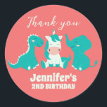 Cute Animals Dinosaur Unicorn Kids Birthday Party Classic Round Sticker<br><div class="desc">Cute party favours for kids,  boys or girls who love animals. Perfect for kids birthday party,  party favours and thank you label. You can also customise the text for baby shower or other occasion and party.</div>