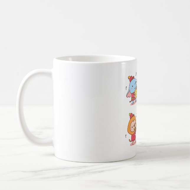 Cute Animals Elephant, Giraffe, Monkey and Lion Mu Coffee Mug (Left)