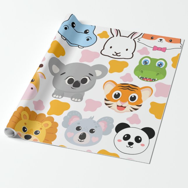 Cute Animals Face Wrapping Paper (Unrolled)