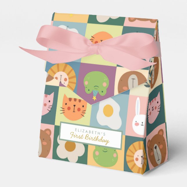 Cute Animals First Birthday Favour Box (Front Side)