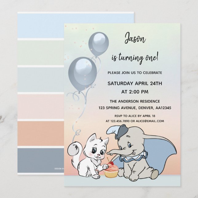 Cute Animals First Birthday Invitation (Front/Back)