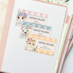 Cute Animals Floral Gingham Pink Blue Orange Name