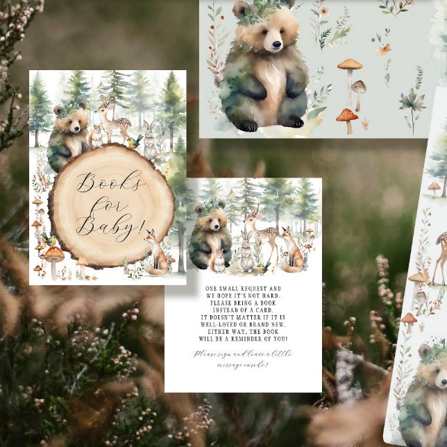 Cute Animals Forest Woodland Bear Books for Baby Enclosure Card (Creator Uploaded)