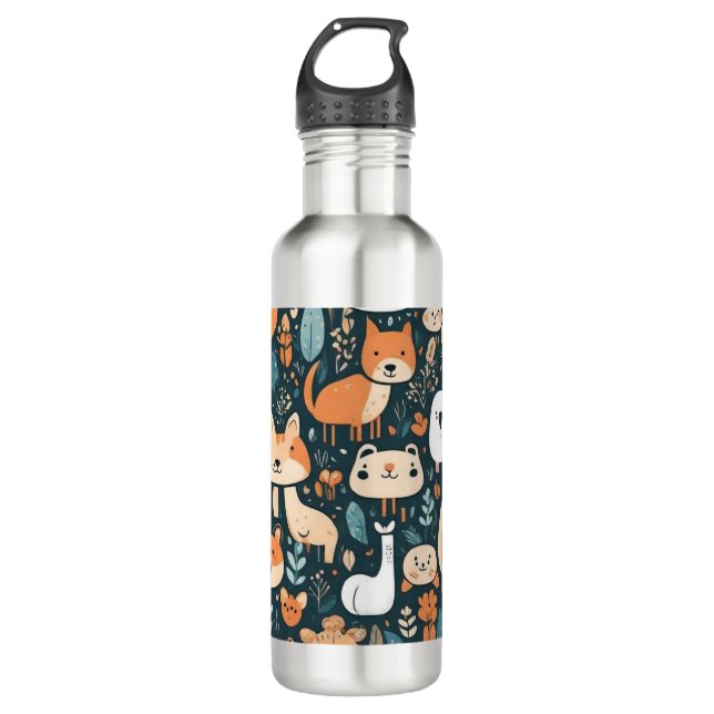 Cute animals fun design green decor 710 ml water bottle (Front)