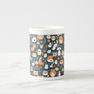 Cute animals fun design green decor bone china mug