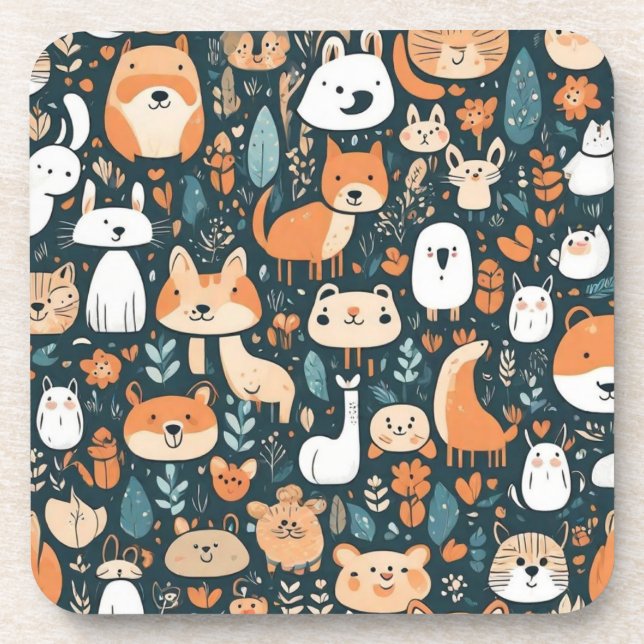 Cute animals fun design green decor coaster (Front)