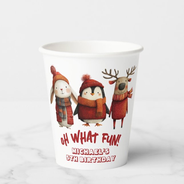 Cute Animals Fun Festive Xmas Kids' Birthday Party Paper Cups (Front)