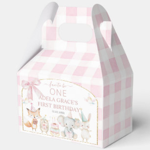 Cute Animals Fun To Be One 1st Birthday Pink Gable Favour Box