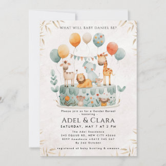Cute Animals Gender Reveal Invitation