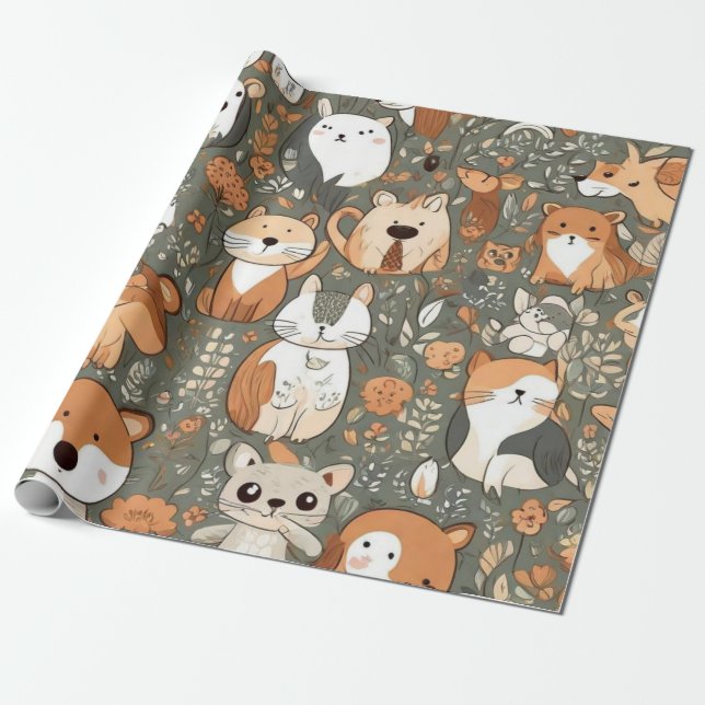 Cute animals gift ideas Wrapping Paper (Unrolled)