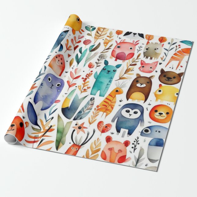 Cute animals gift ideas Wrapping Paper (Unrolled)