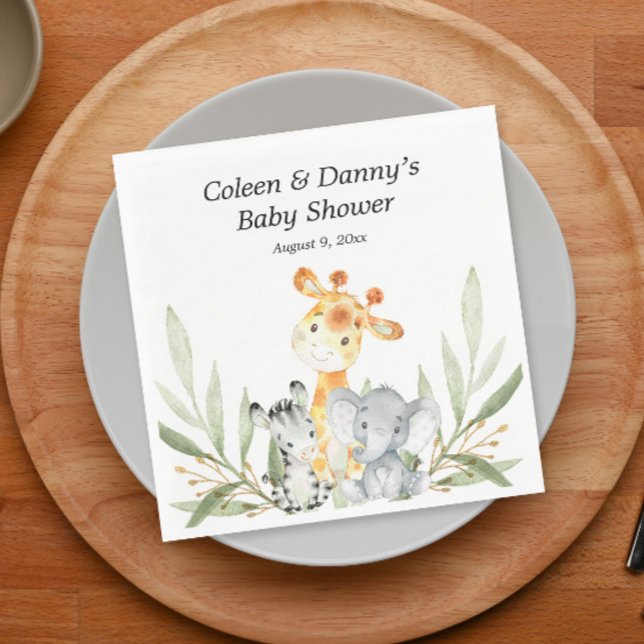 Cute animals greenery gender neutral watercolor napkin (Creator Uploaded)