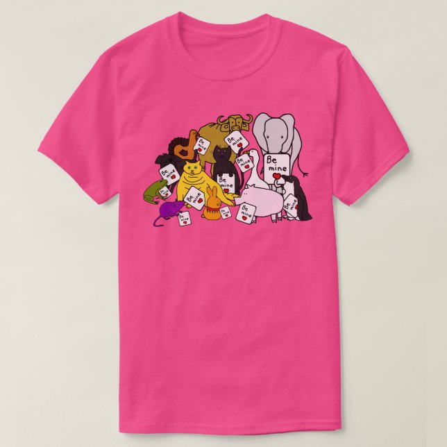 Cute Animals Holding Valentine ds for Valentines D T-Shirt (Design Front)