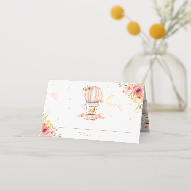 Cute Animals Hot Air Balloon Baby Shower Birthday Place Card (Front)