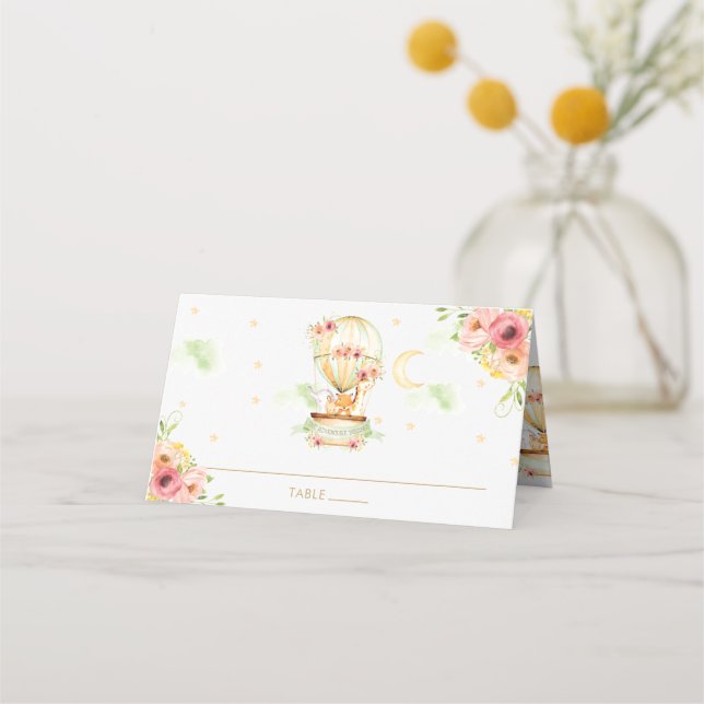 Cute Animals Hot Air Balloon Baby Shower Birthday  Place Card (Front)