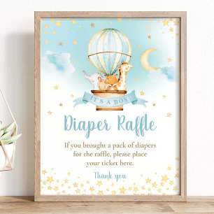 Cute Animals Hot Air Balloon Diaper Raffle Sign