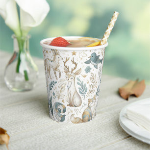 Cute animals illustration on a white background paper cups