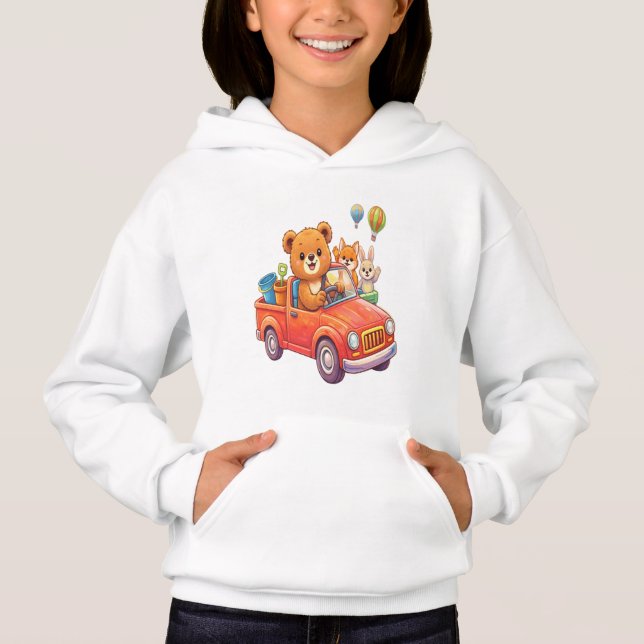 Cute Animals in a Red Truck: Bear, Fox, and Bunny  (Front)
