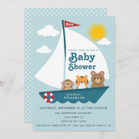 Cute Animals in Boat Baby Shower Invitation
