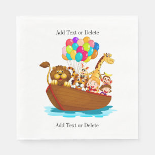 Cute Animals in Boat with Balloons Napkin