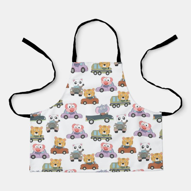 Cute Animals In Cars Pattern Apron (Front)