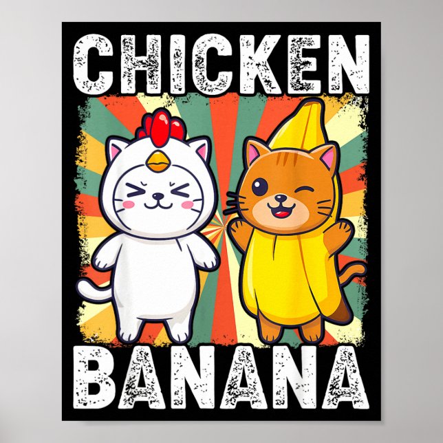 Cute Animals In Chicken And Banana Costumes Kawaii Poster (Front)