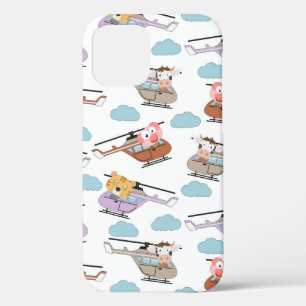 Cute Animals In Helicopter Pattern iPhone 12 Case