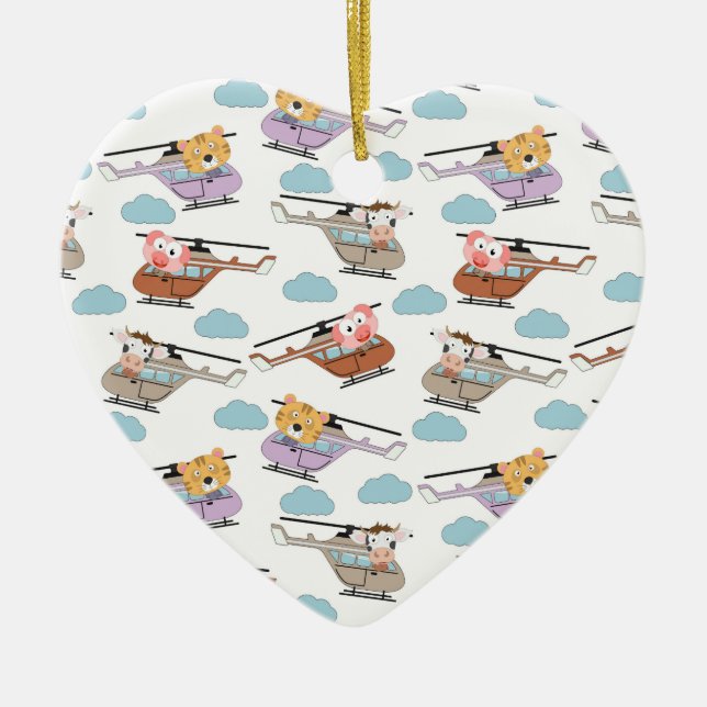 Cute Animals In Helicopter Pattern Ceramic Tree Decoration (Front)