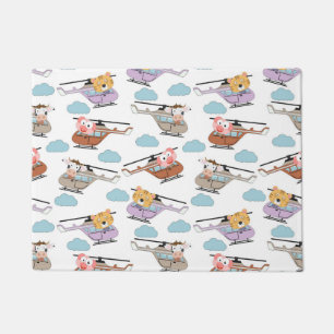 Cute Animals In Helicopter Pattern Doormat