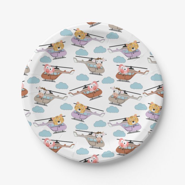 Cute Animals In Helicopter Pattern Paper Plate (Front)