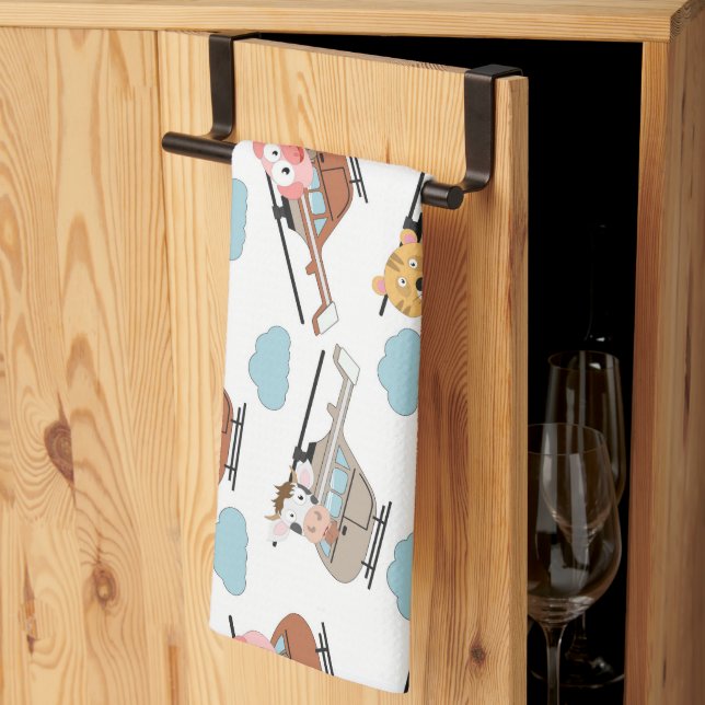 Cute Animals In Helicopter Pattern Tea Towel (Thirds Fold)