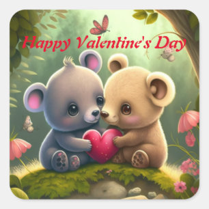 Cute animals in love   square sticker