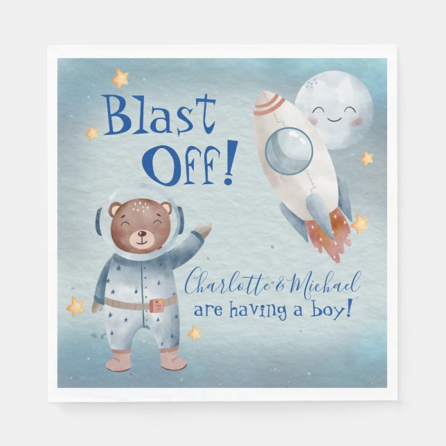 Cute Animals in Outer Space Baby Boy Theme Napkin (Front)