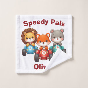 Cute Animals in Race Cars - Speedy Pals Wash Cloth
