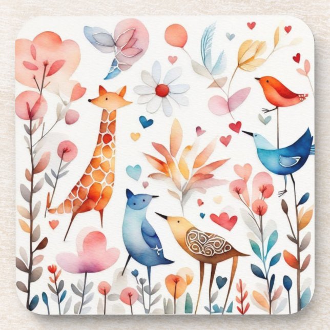 Cute animals in the garden coaster (Front)