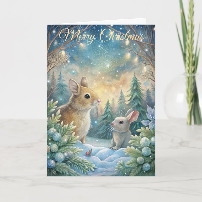 Cute Animals in Winter Holiday Card (Front)