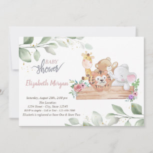 Cute Animals Leaves Baby Shower Invitation