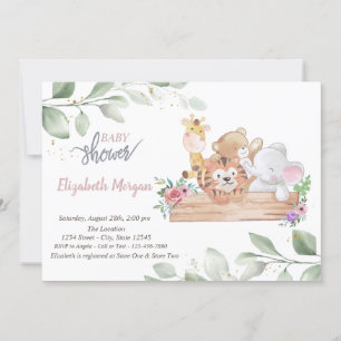 Cute Animals Leaves Baby Shower Invitation