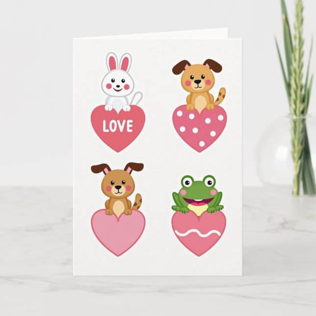 Cute Animals Love Hearts Card (Front)