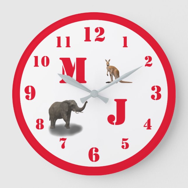 Cute Animals Monogrammed Acrylic Wall Clock (Front)