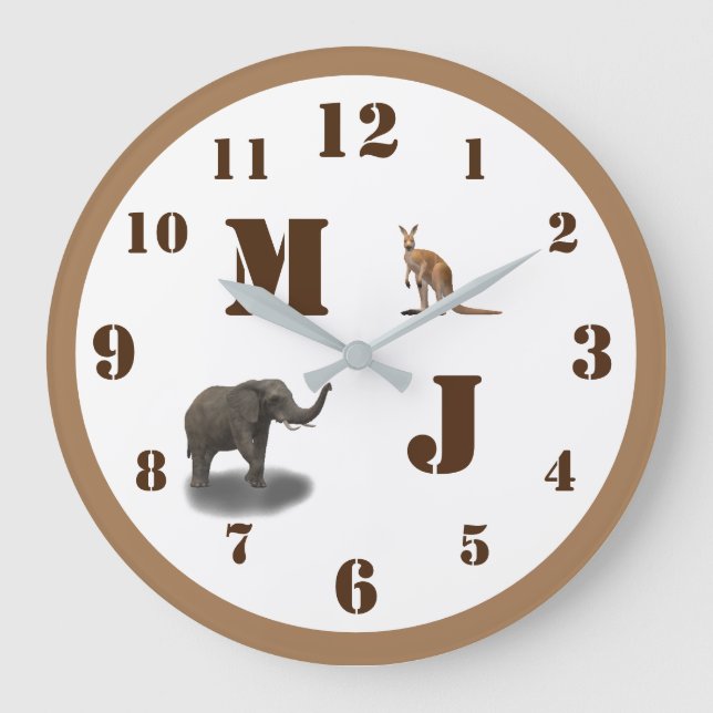 Cute Animals Monogrammed Acrylic Wall Clock (Front)