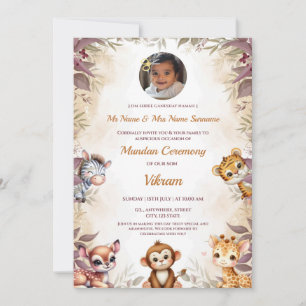 Cute Animals Mundan Ceremony Invitation Card