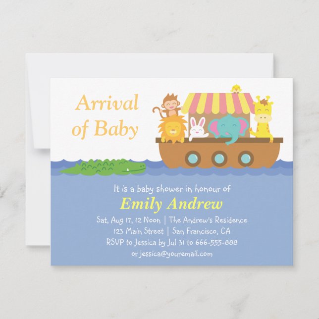 Cute Animals, Noah's Ark Baby Shower Invitation (Front)