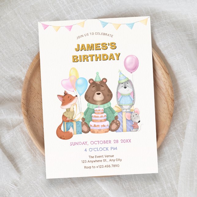 Cute animals pastel colour birthday party invitation (Creator Uploaded)